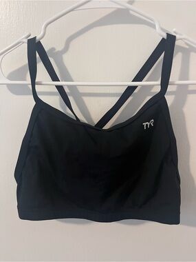 TYR Durafast Girls Black Training Bikini Top Only Cross Back Straps Large 10-12